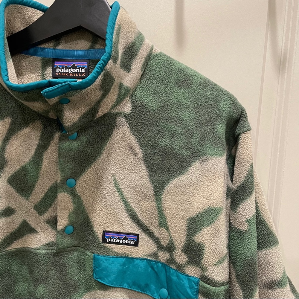 Patagonia (M) Button up Fleece Sweater Olive Green